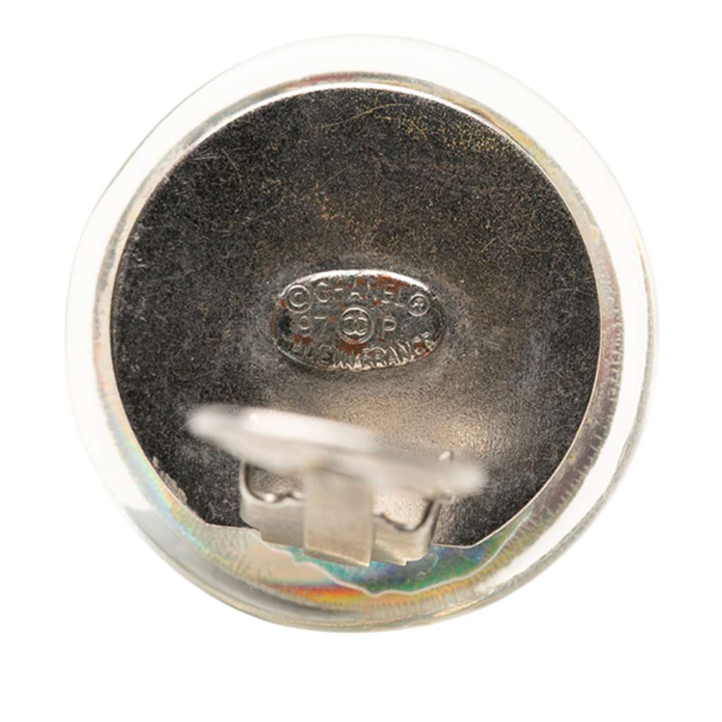 Chanel CC Resin Holographic Camellia Round Clip On Earrings - 3