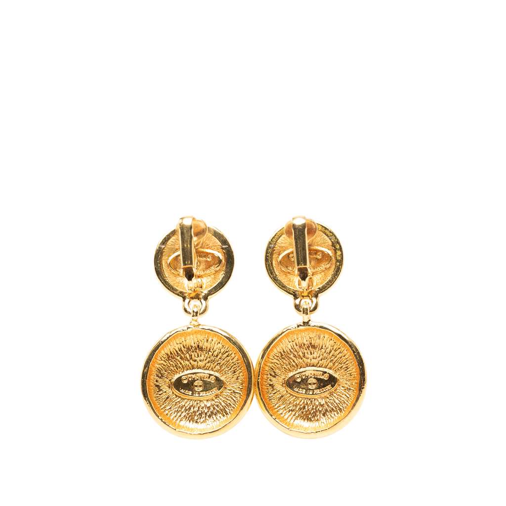 Chanel CC Gold Plated Medallion Drop Clip on Earrings - 2