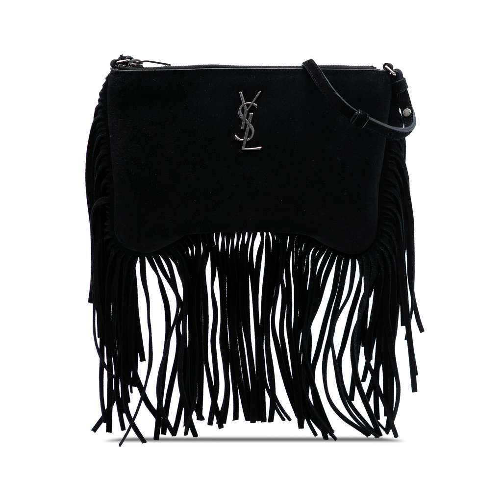 Saint Laurent Suede Monogram Fringe Crossbody