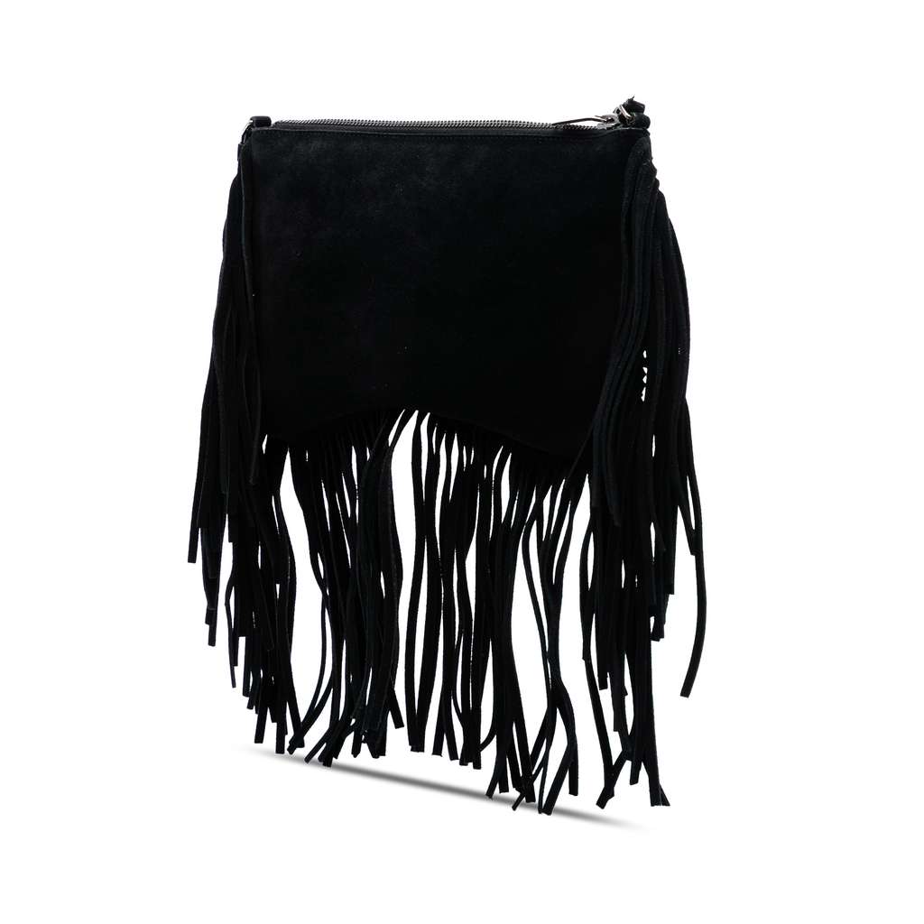 Saint Laurent Suede Monogram Fringe Crossbody - 2
