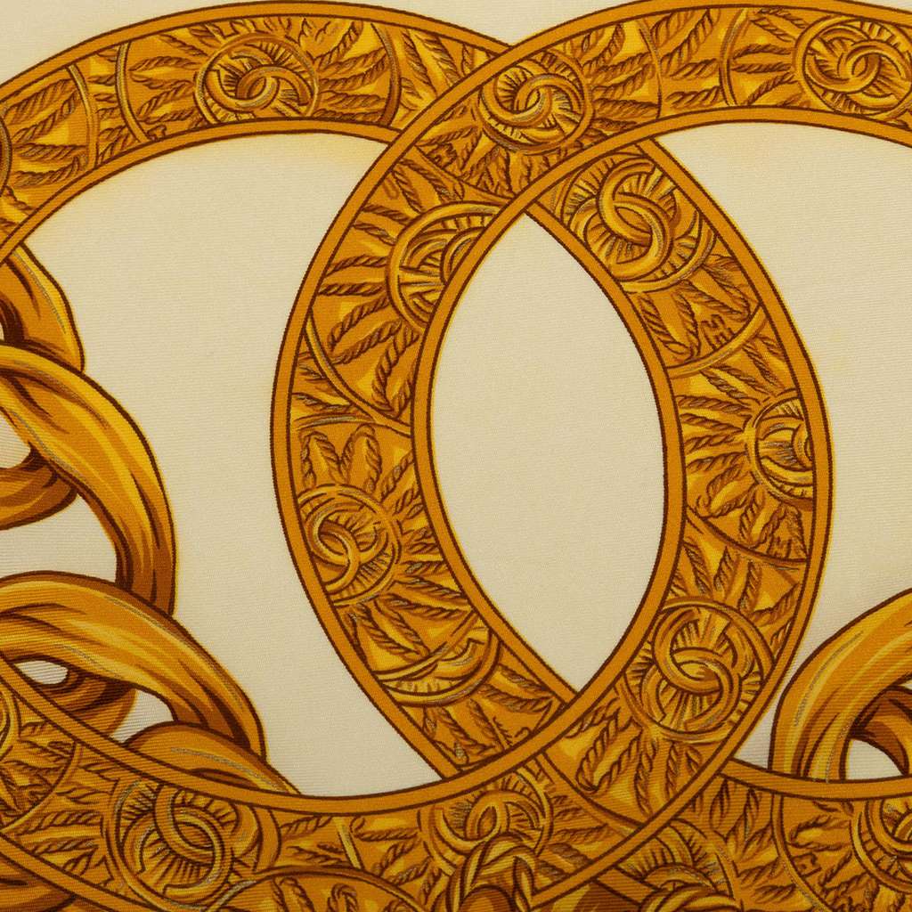 Chanel CC Gold Chain and Sunburst Print Silk Scarf - 5