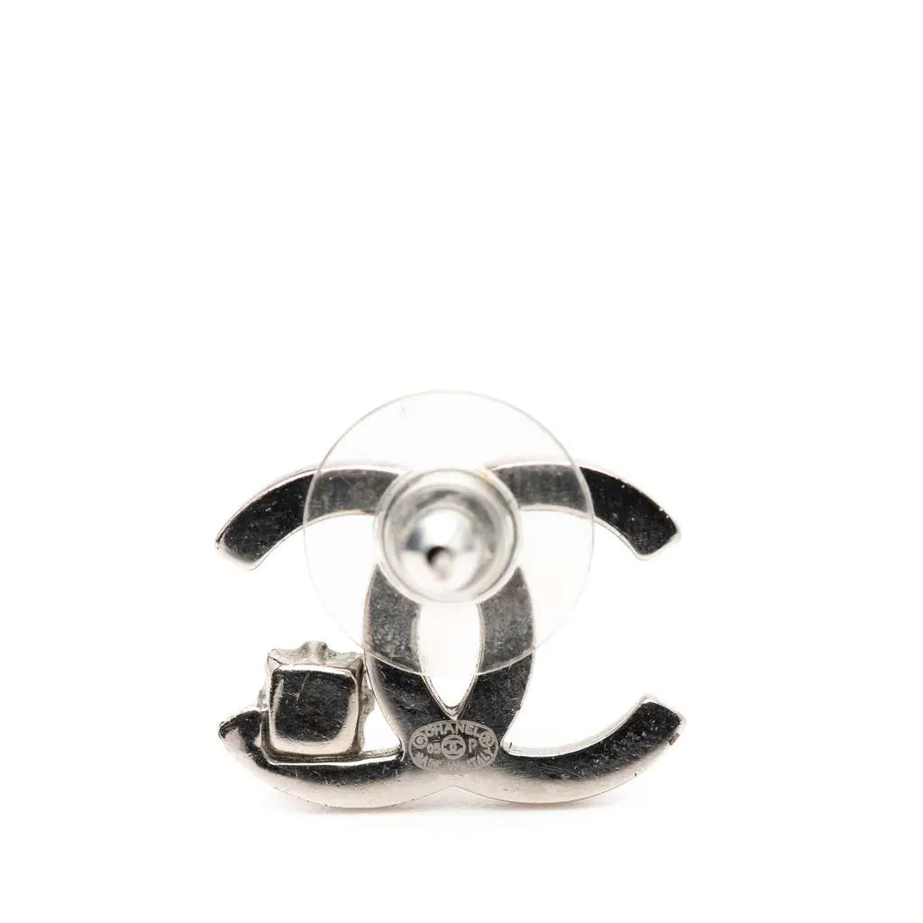 Chanel Silver Plated CC Rhinestone Push Back Earrings Silver Metal Very good - Inside View