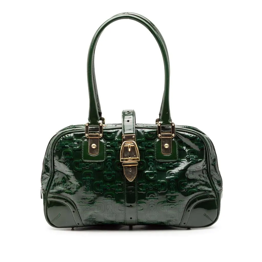 Gucci Patent Horsebit Glam Shoulder Bag Green Leather Good - Front View