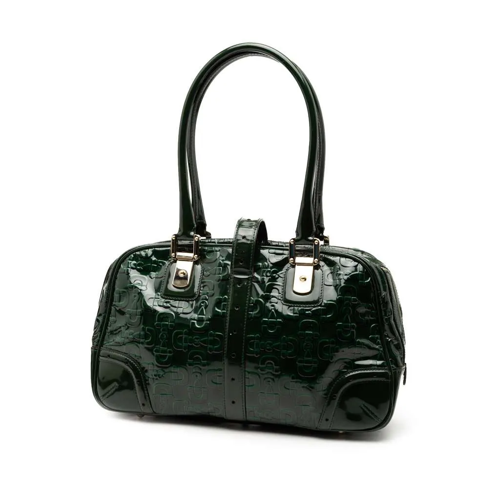 Gucci Patent Horsebit Glam Shoulder Bag Green Leather Good - Back View