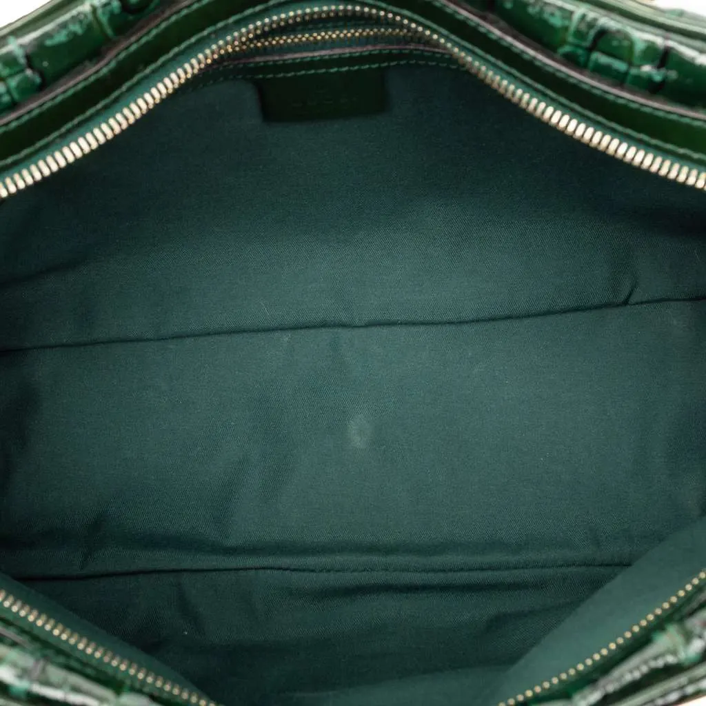 Gucci Patent Horsebit Glam Shoulder Bag Green Leather Good - Model View