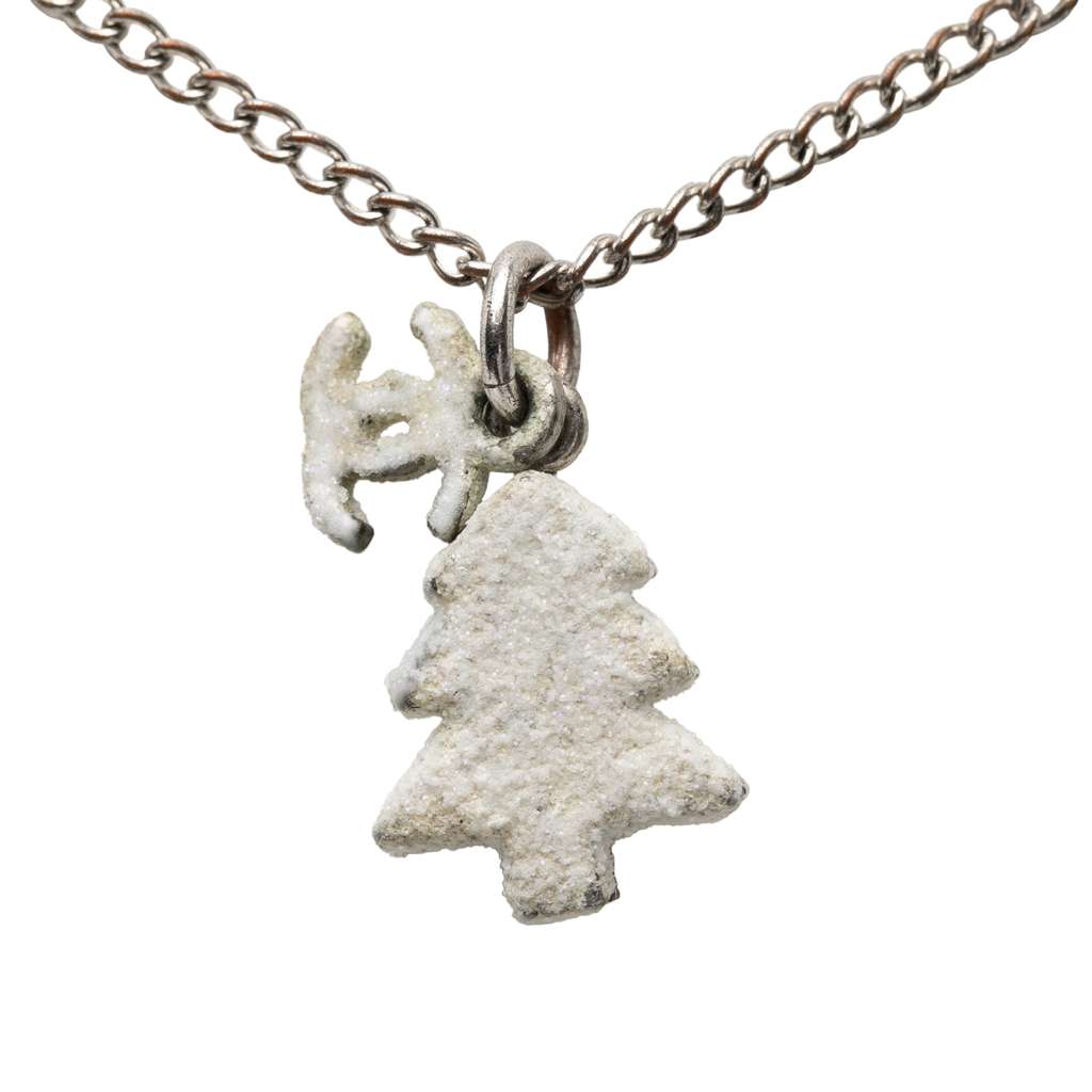 Chanel Silver Plated CC Christmas Tree Pendant Necklace