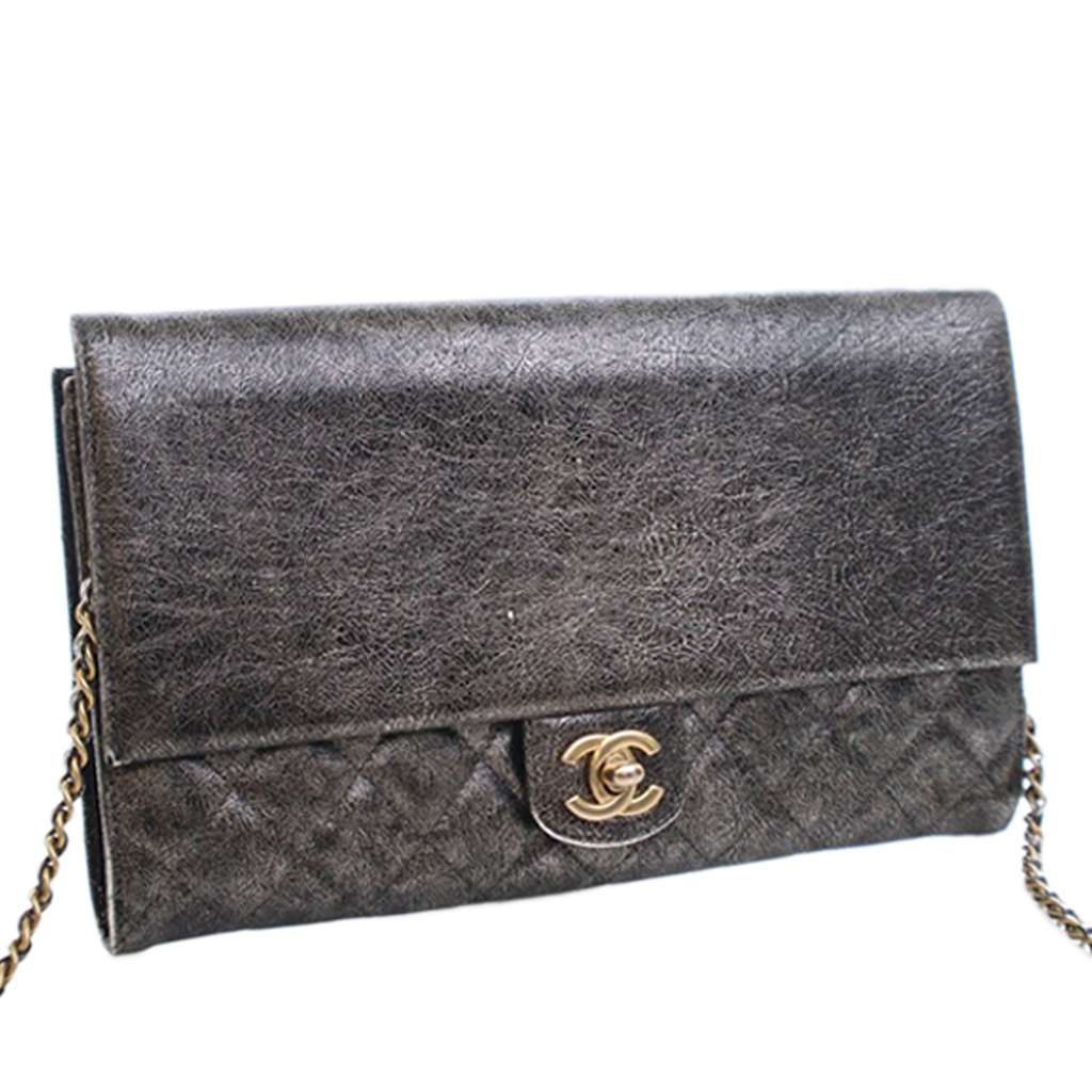 Chanel Cracked Metallic Calfskin Zip Away Chain Clutch - 2