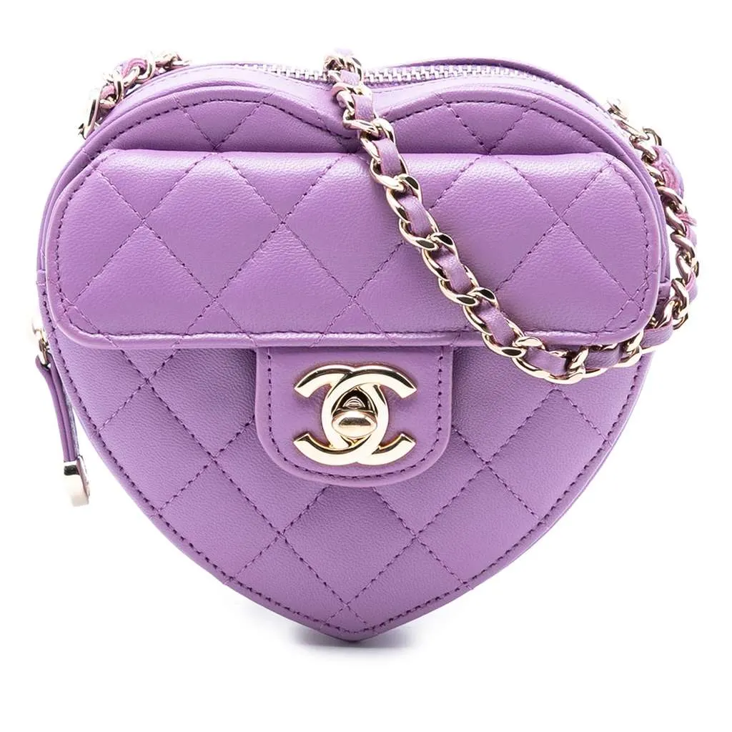 Chanel Mini Lambskin CC in Love Heart Crossbody Purple Leather Good - Front View