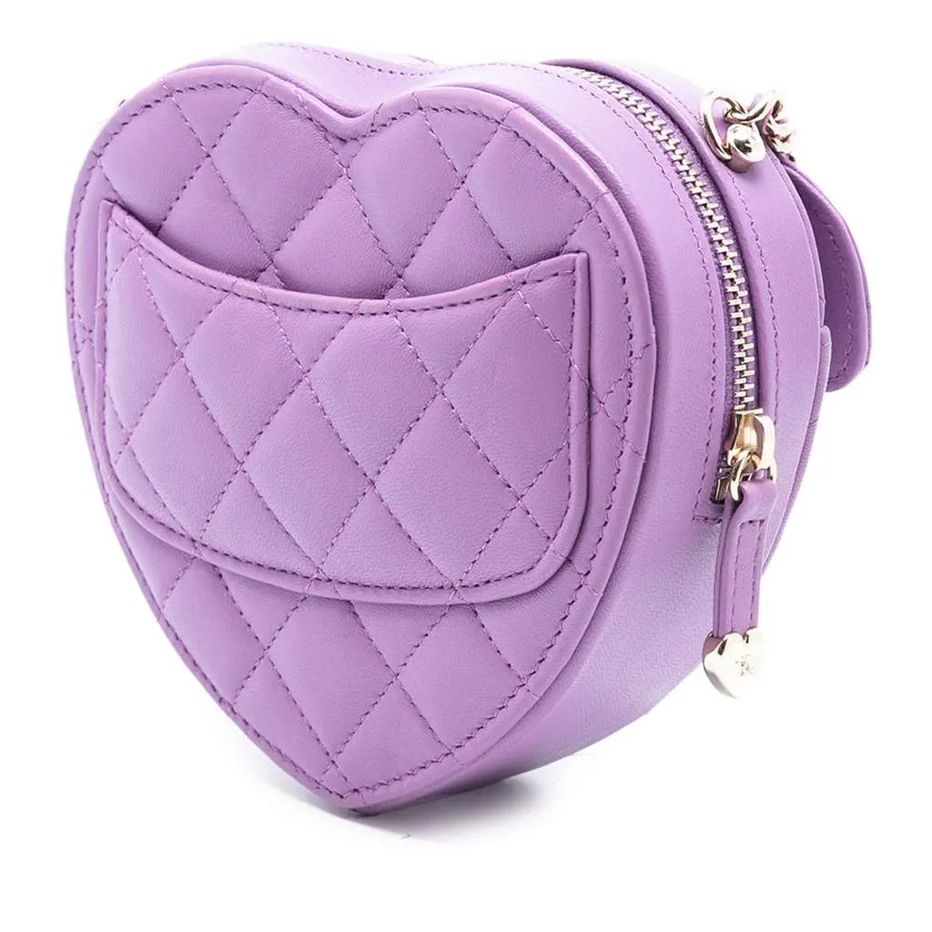 Chanel Mini Lambskin CC in Love Heart Crossbody Purple Leather Good - Back View