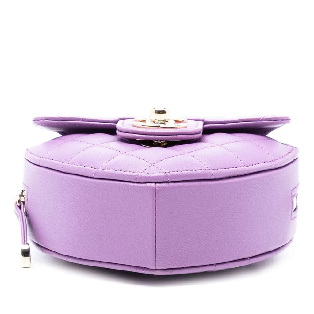 Chanel Mini Lambskin CC in Love Heart Crossbody Purple Leather Good - Inside View