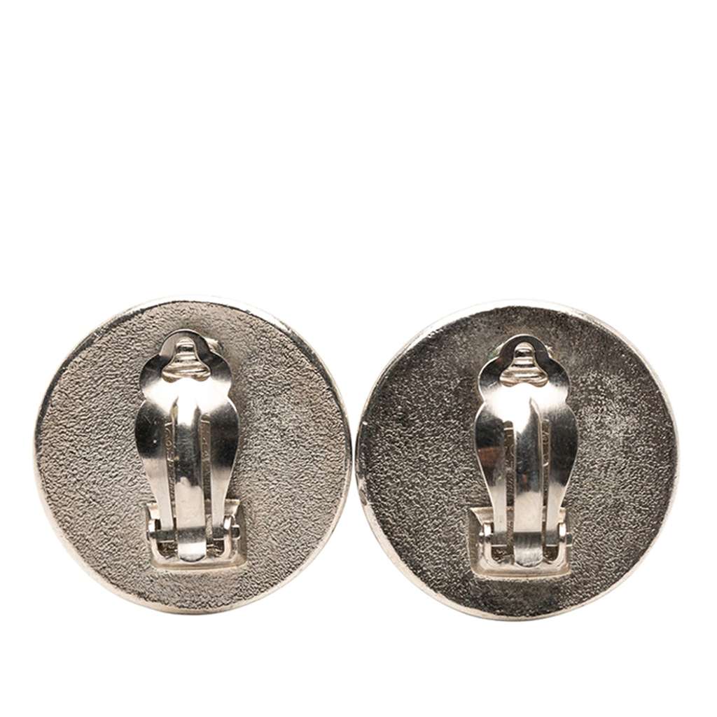 Chanel Silver Plated Resin CC Round Button Clip On Earrings - 2