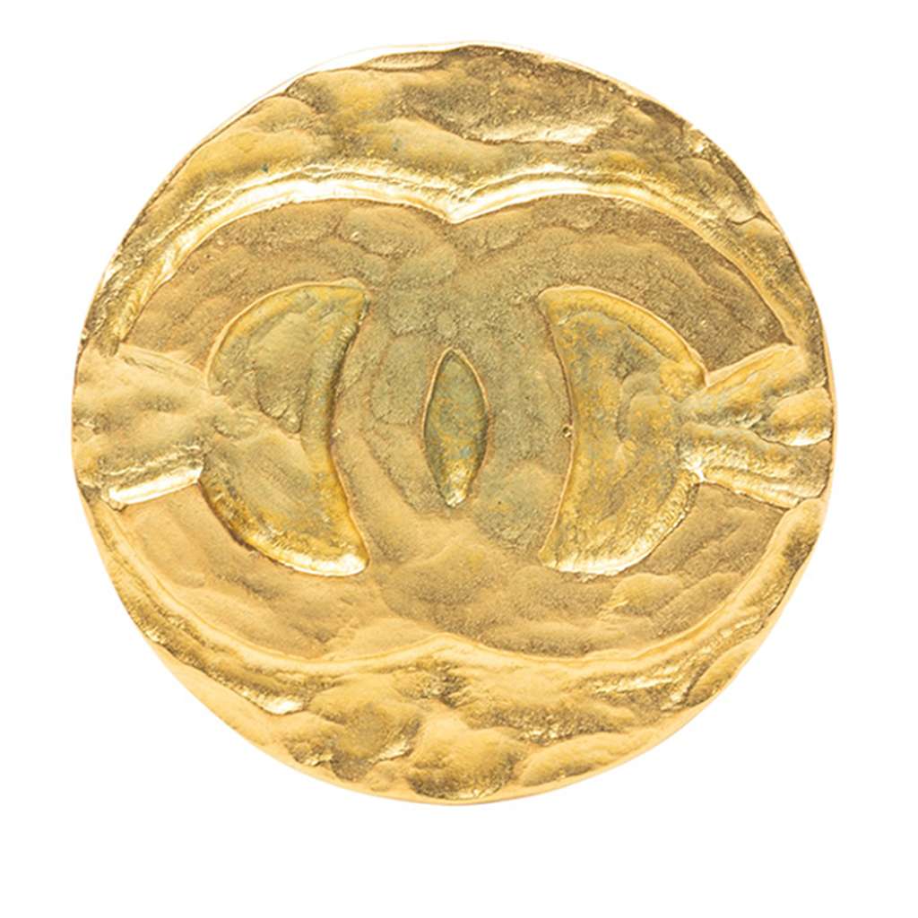 Chanel Gold Plated Round CC Logo Brooch