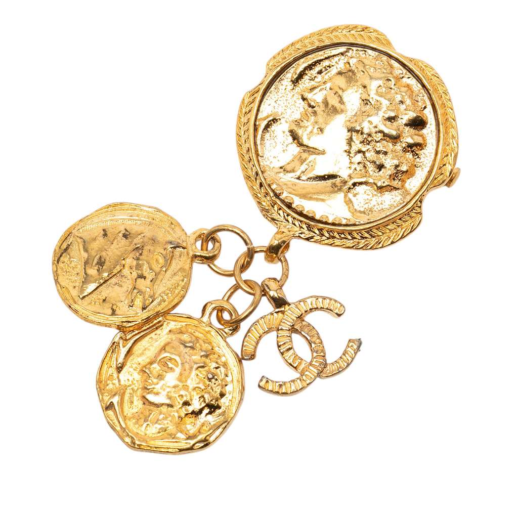 Chanel CC Gold Plated Coin Charm Brooch