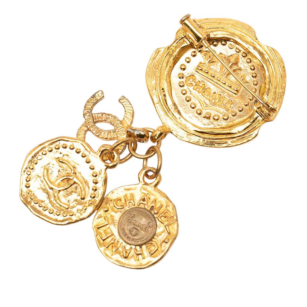 Chanel CC Gold Plated Coin Charm Brooch - 2