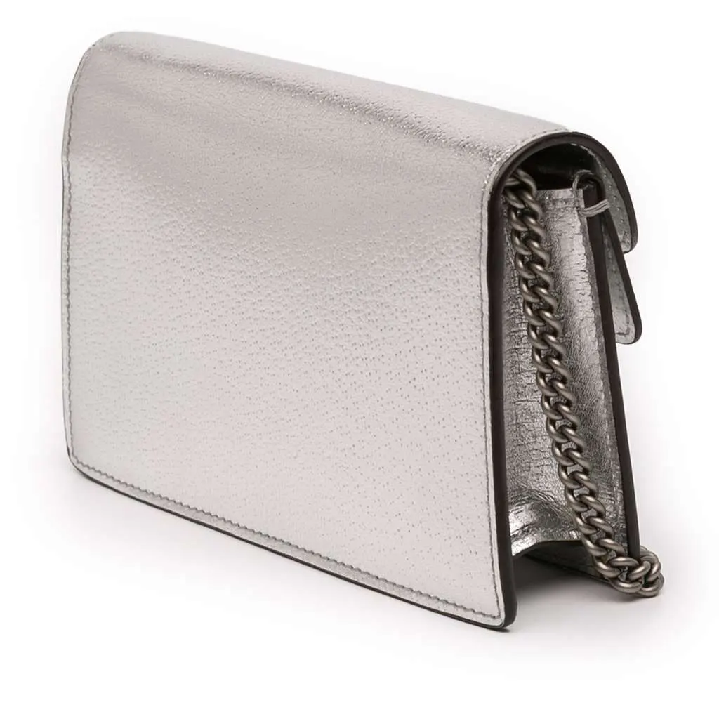 Gucci Mini Leather Dionysus Crossbody Silver Leather Good - Back View
