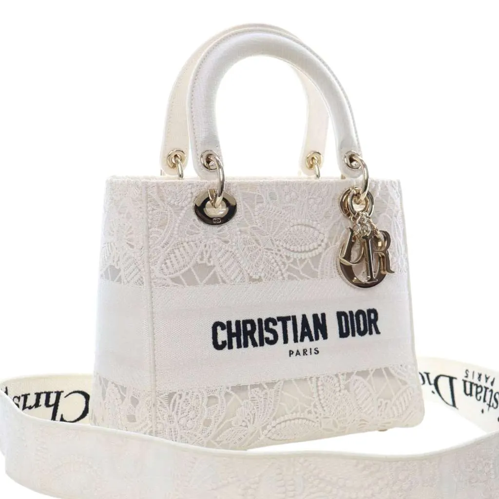 Dior Medium Embroidered Lace 3D Macrame Lady D Lite White Good - Back View