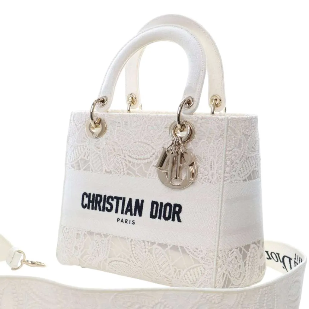 Dior Medium Embroidered Lace 3D Macrame Lady D Lite White Good - Inside View