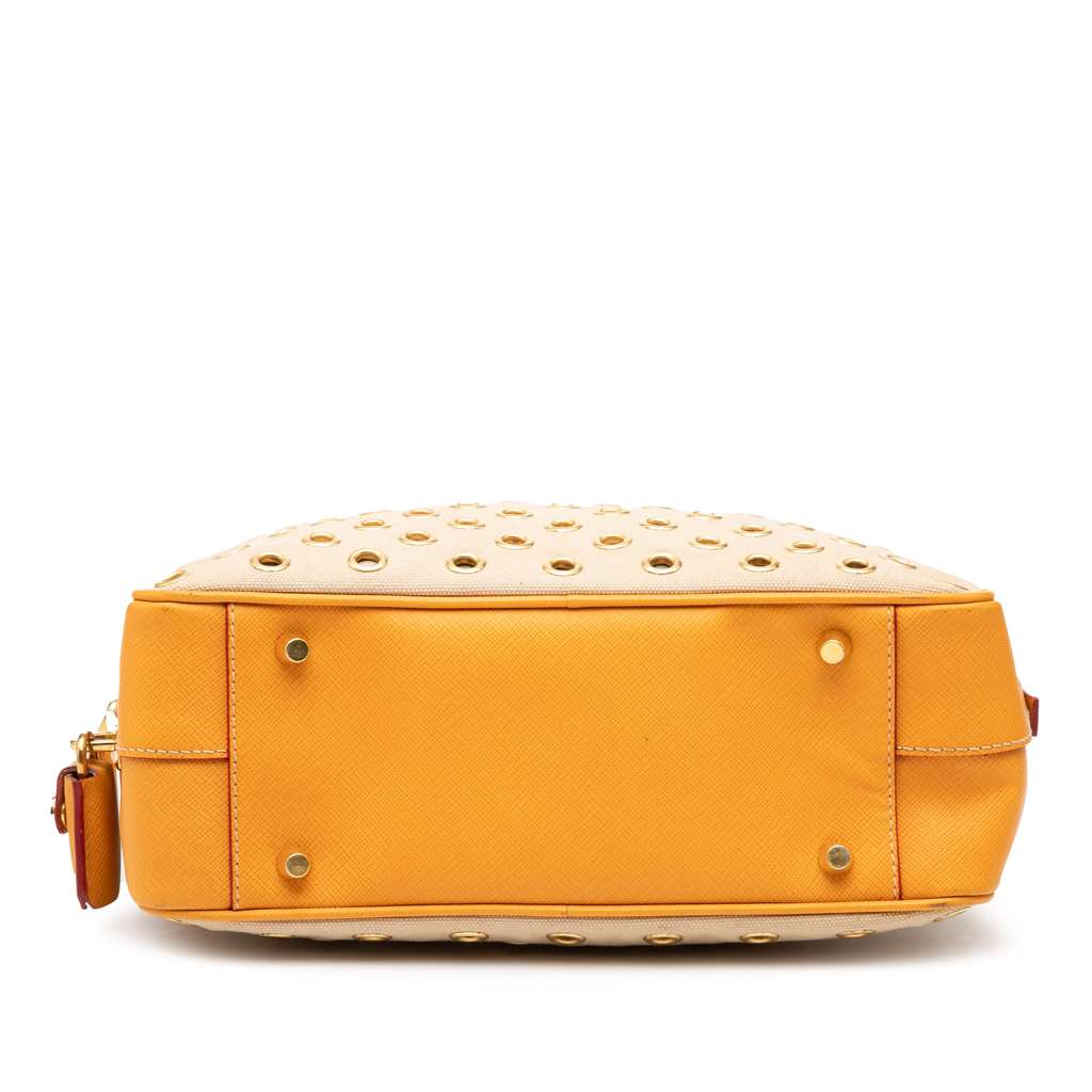 Prada Small Saffiano Trimmed Canvas Grommet Bauletto Bag - 3