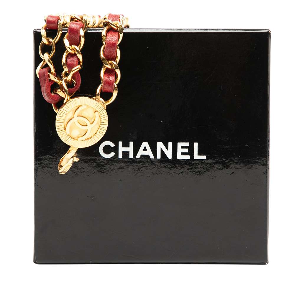 Chanel Gold Plated Leather Woven Medallion Chain Belt - 4