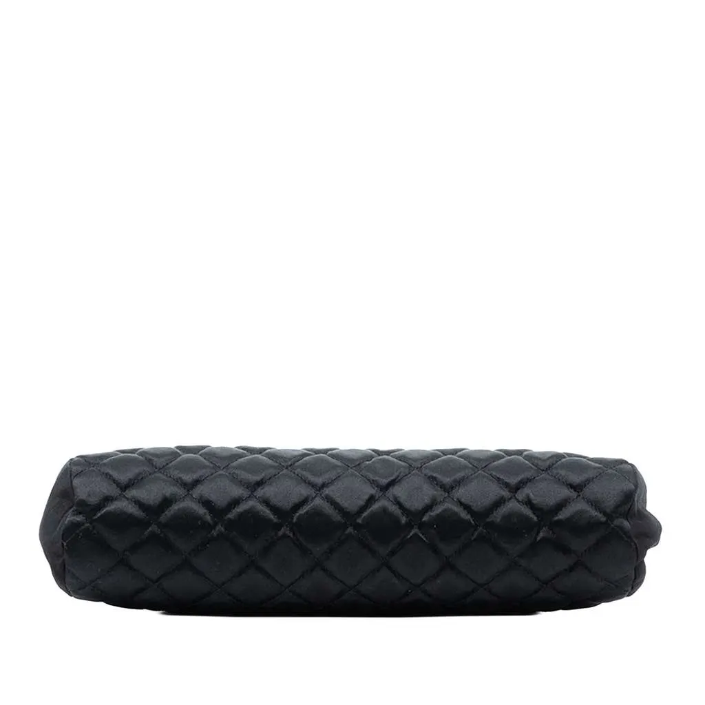 Chanel Quilted Satin Timeless Clutch Black Satin Good - Inside View
