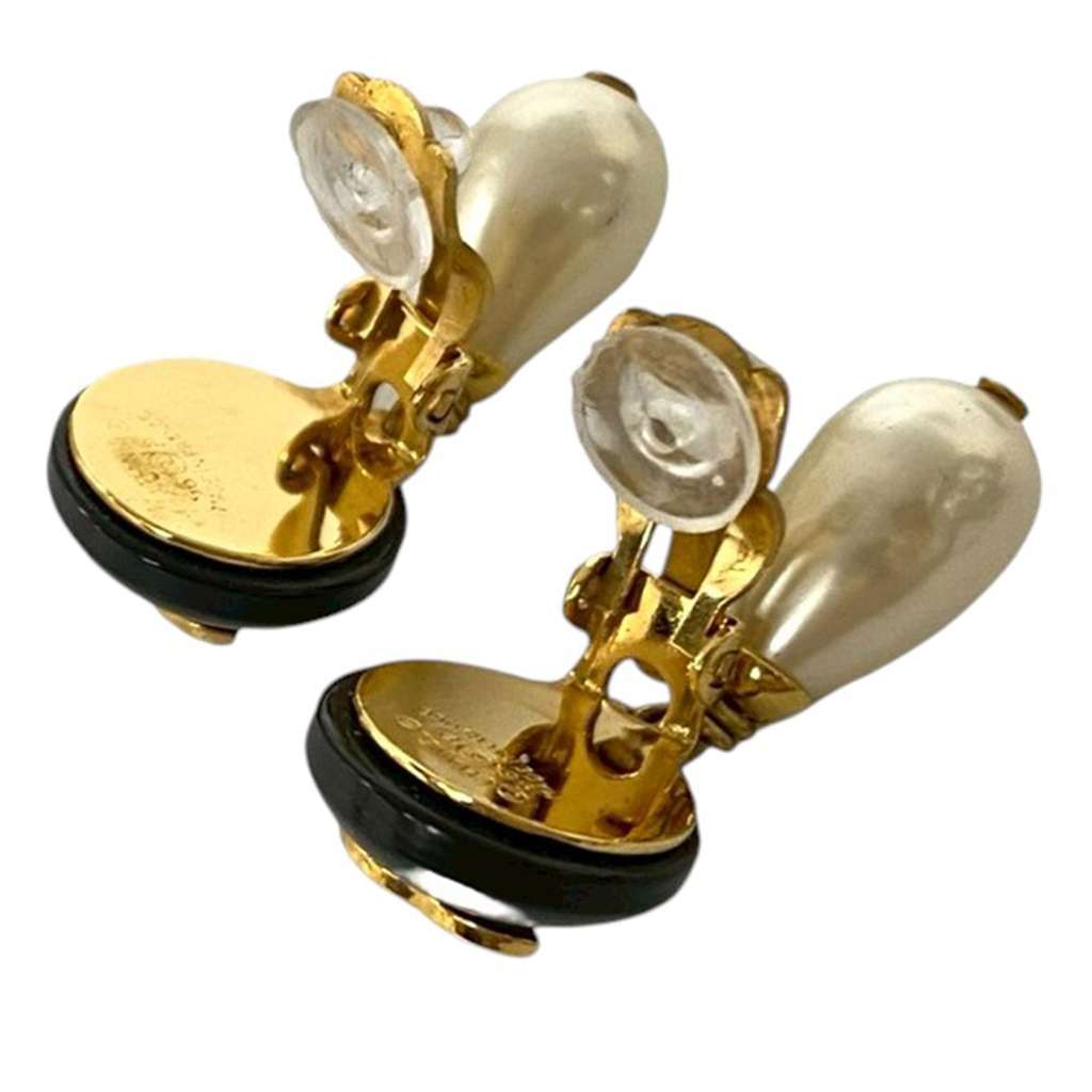 Chanel CC Gold Plated Faux Pearl and Resin Drop Earrings - 3