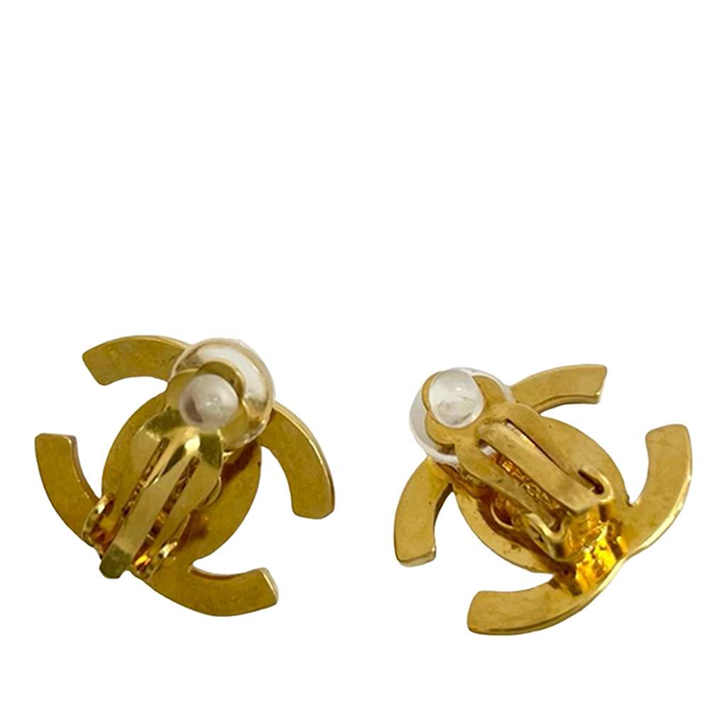 Chanel CC Gold Plated Turn Lock Clip on Earrings - 2