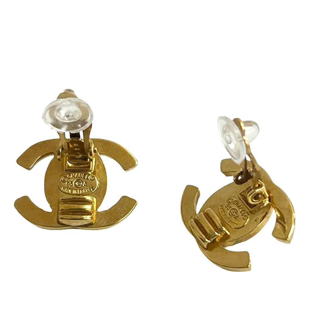 Chanel CC Gold Plated Turn Lock Clip on Earrings - 3