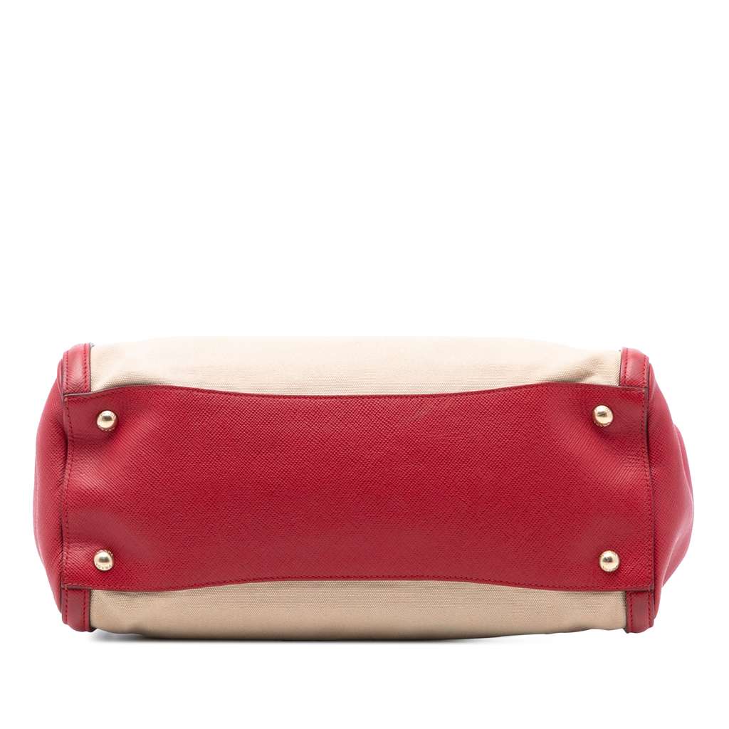 Prada Bicolor Saffiano Cuir Trimmed Canvas Satchel - 3