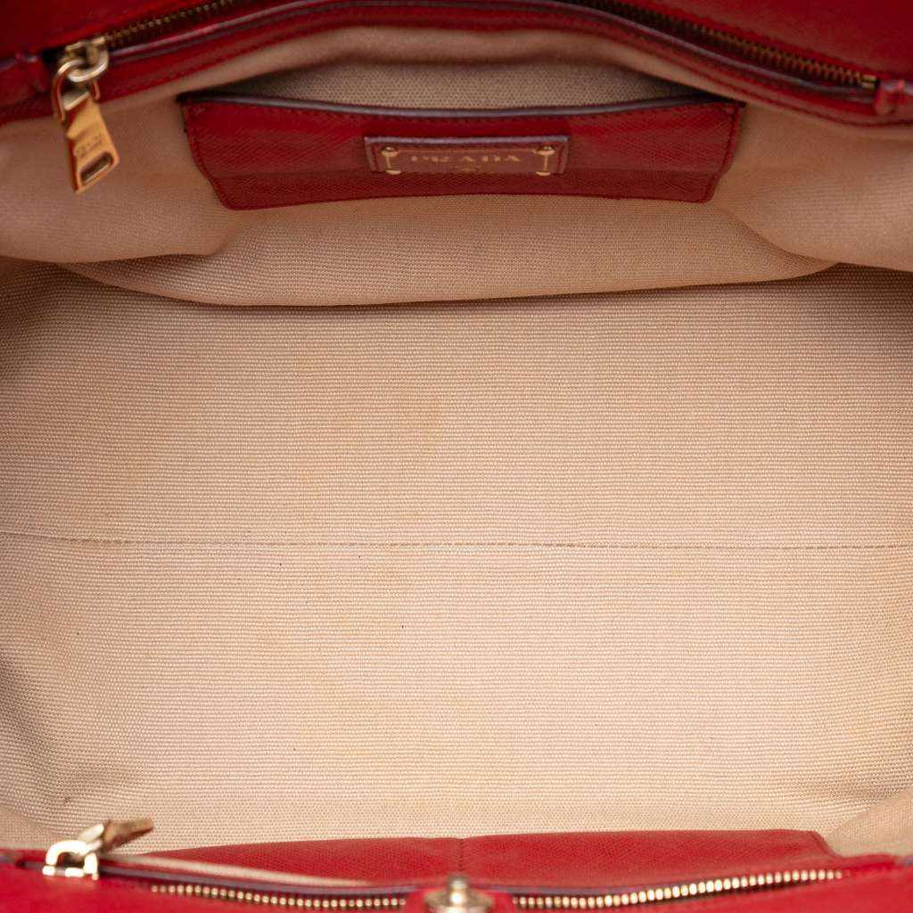 Prada Bicolor Saffiano Cuir Trimmed Canvas Satchel - 4