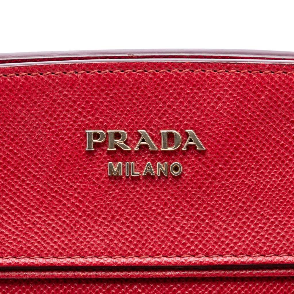 Prada Bicolor Saffiano Cuir Trimmed Canvas Satchel - 5