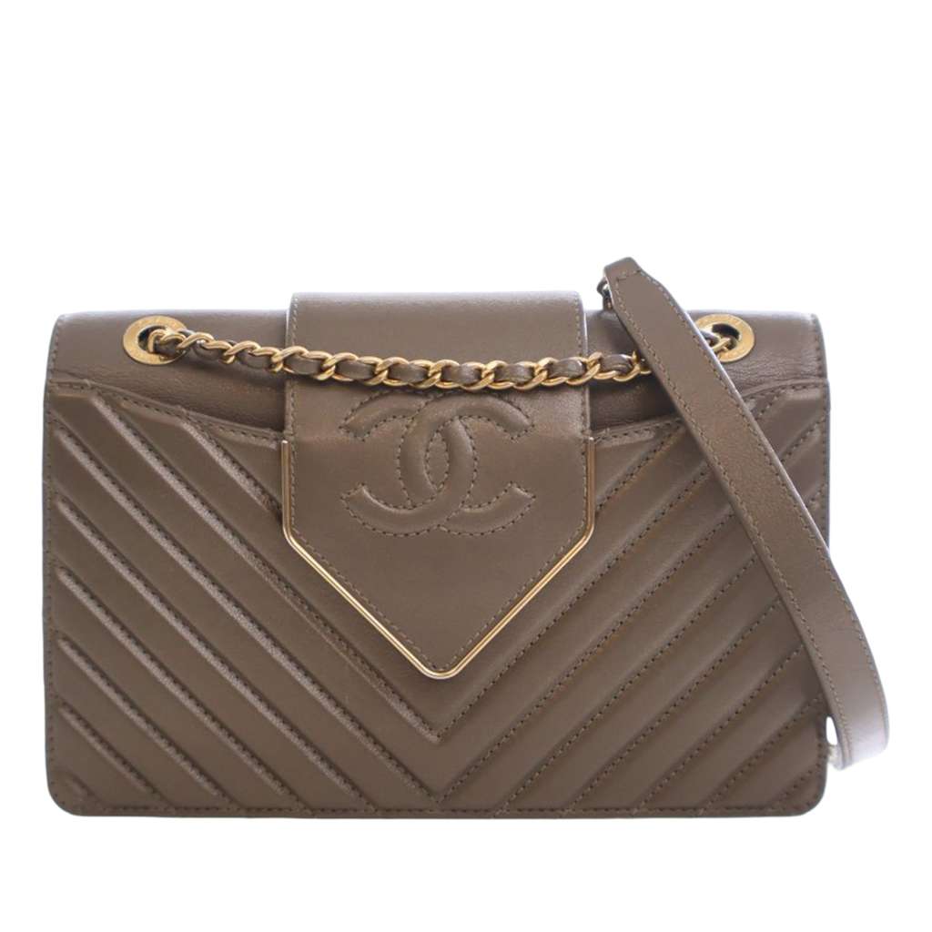 Chanel Mini Chevron Sheepskin Leather Collar and Tie Flap