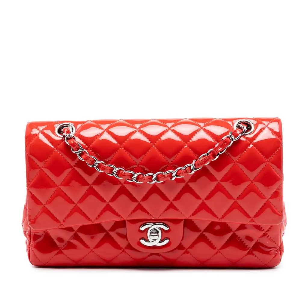 Chanel Medium Classic Patent Double Flap Red Leather Good - Front View