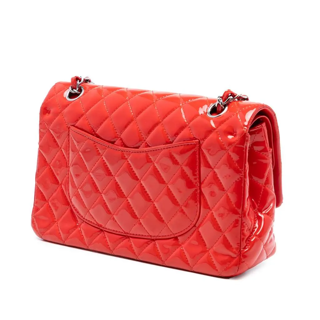 Chanel Medium Classic Patent Double Flap Red Leather Good - Back View