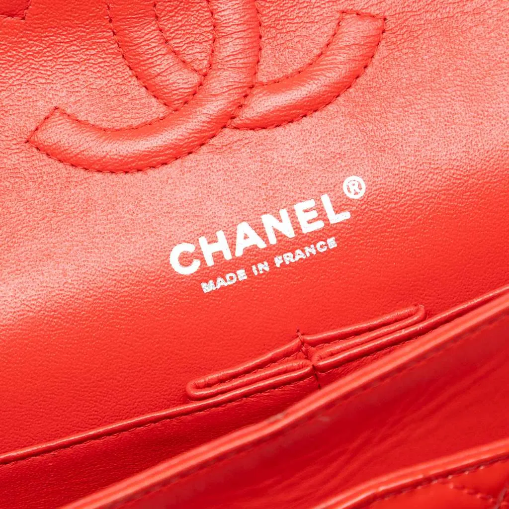 Chanel Medium Classic Patent Double Flap Red Leather Good - Box View