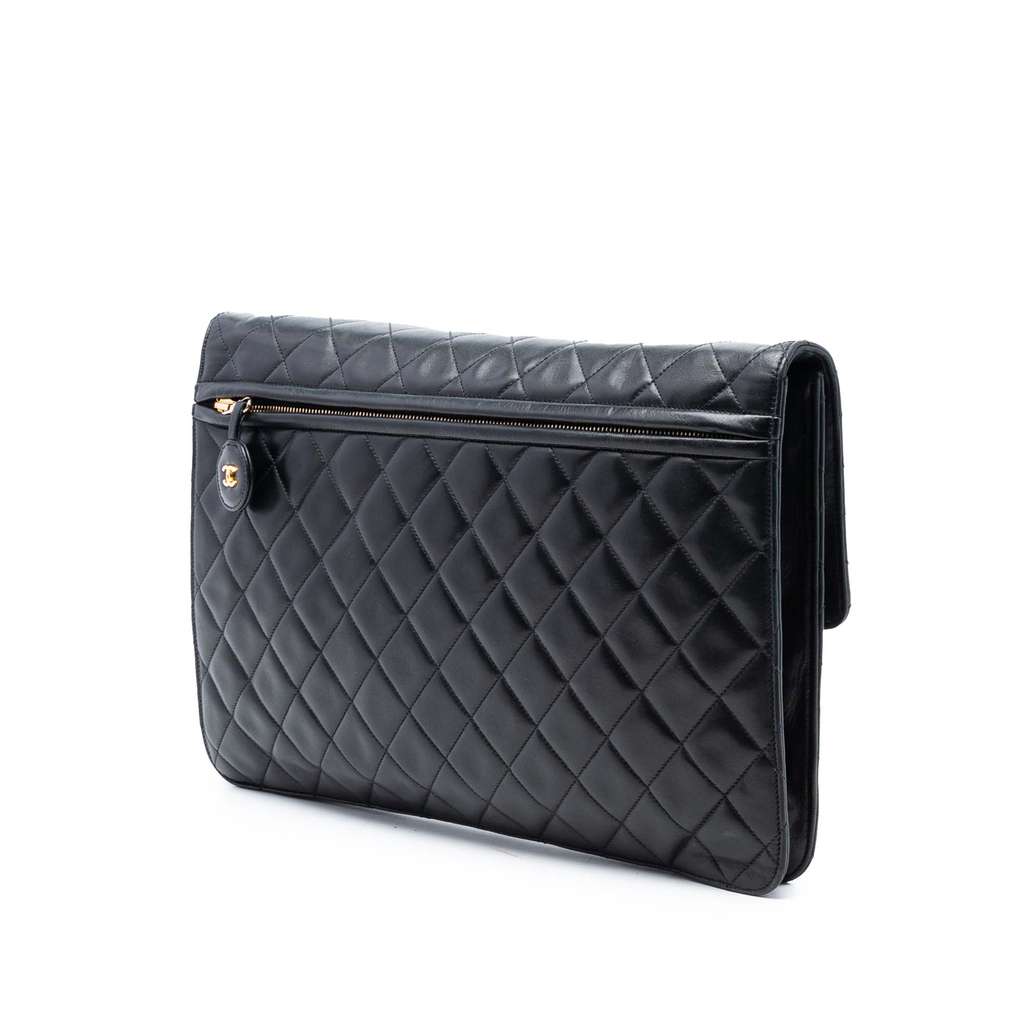 Chanel Maxi XL Quilted Lambskin Clutch with Chain - 2