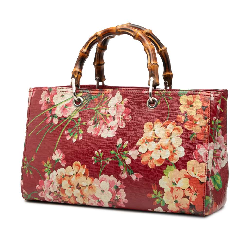 Gucci Medium Calfskin Blooms Bamboo Shopper Satchel - 2