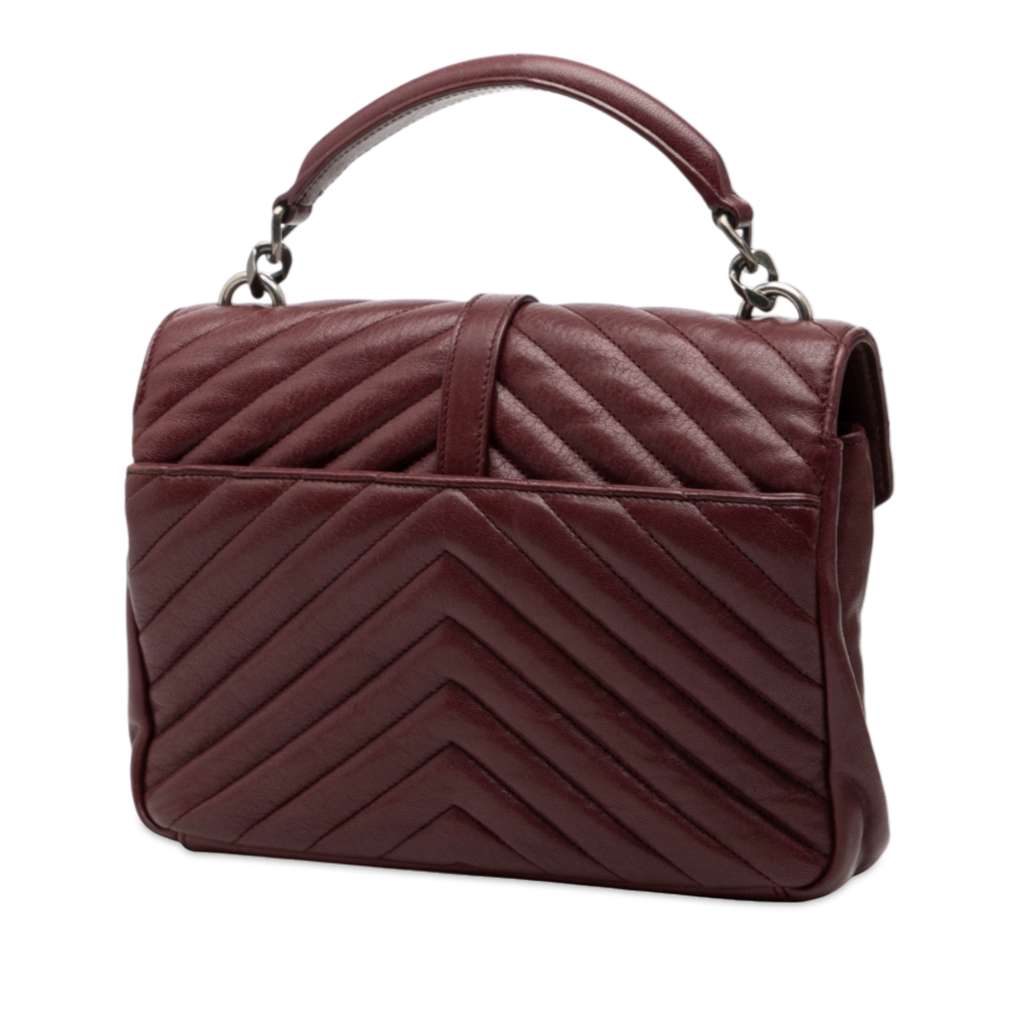 Saint Laurent Medium Quilted Chevron Sheepskin College Satchel - 2