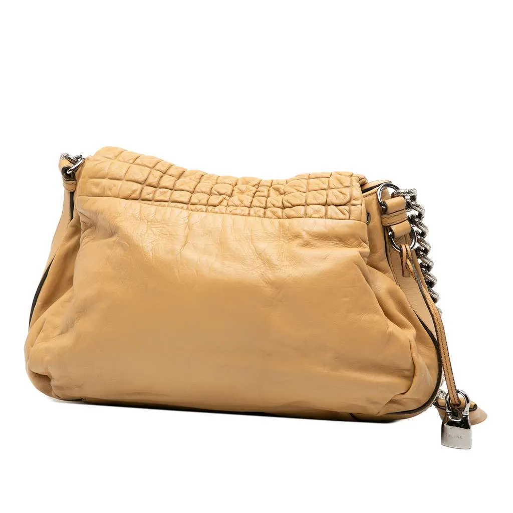 Celine Lambskin Watch Me Gauffre Flap Shoulder Bag Brown Leather Very good - Back View