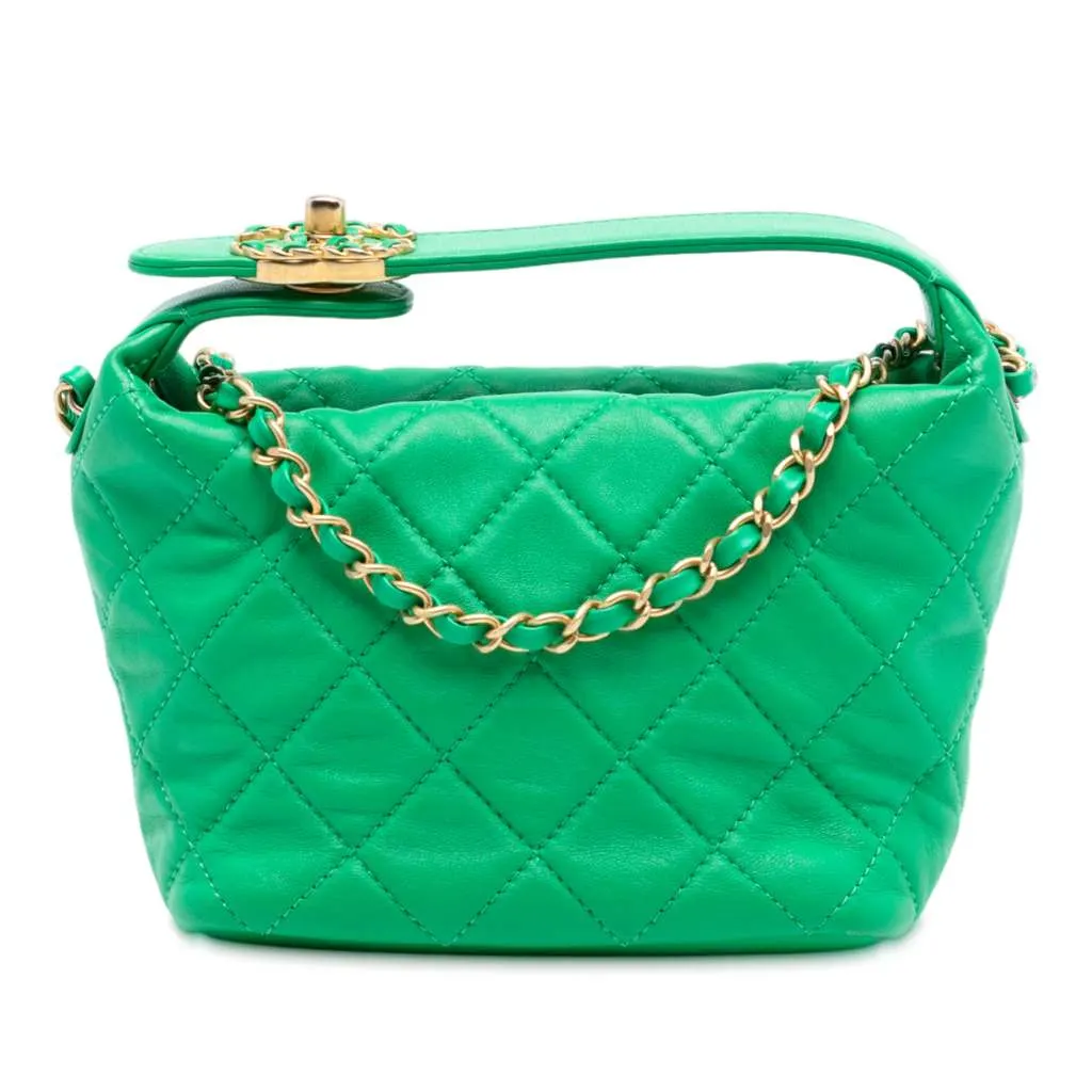 Chanel Small Quilted Lambskin Perfect Meeting Hobo Green Leather Very good - Front View