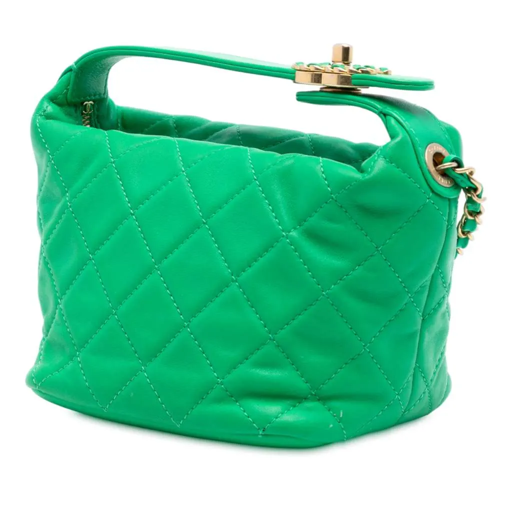 Chanel Small Quilted Lambskin Perfect Meeting Hobo Green Leather Very good - Back View