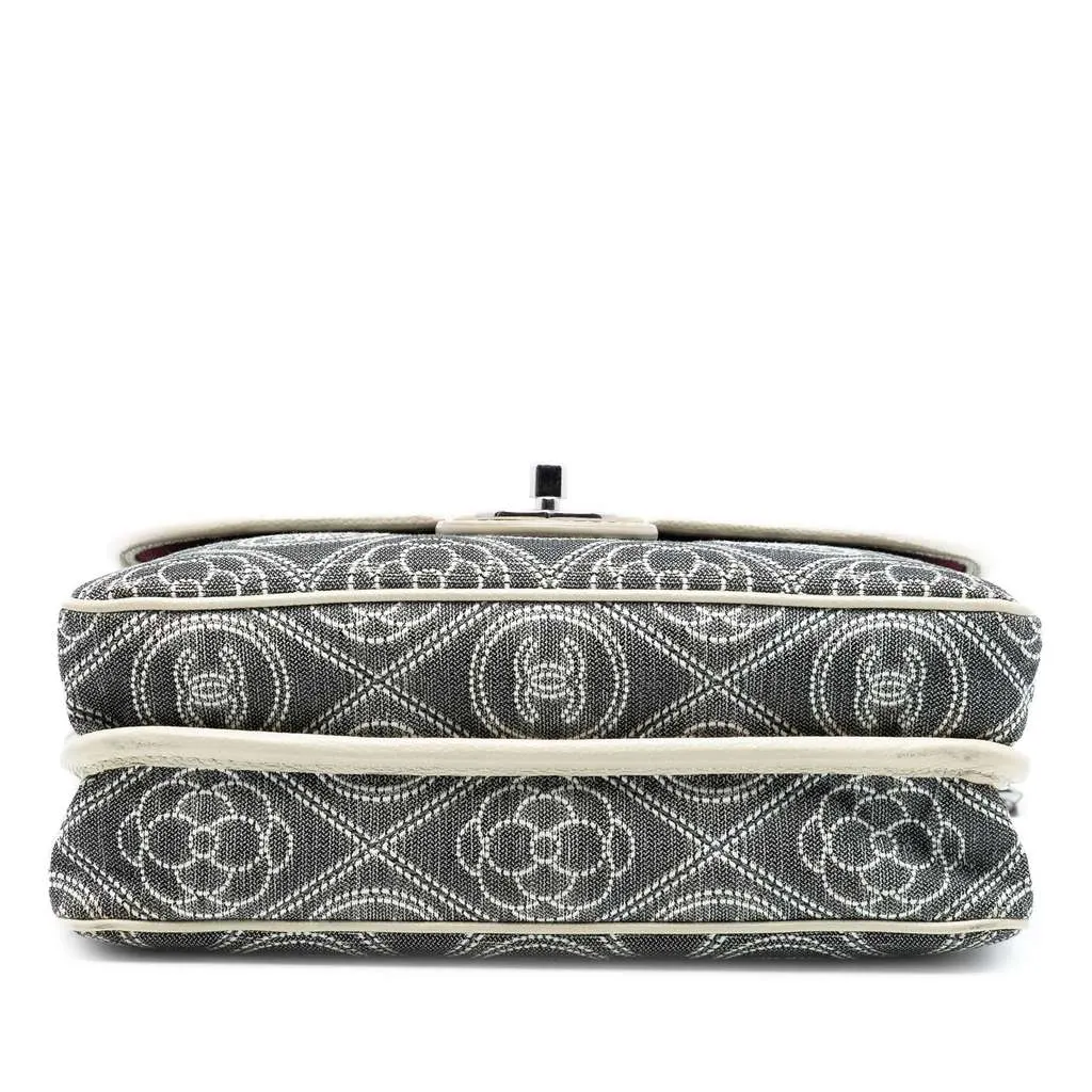 Chanel Camellia Printed Canvas Double Side Flap Grey Canvas Good - Inside View