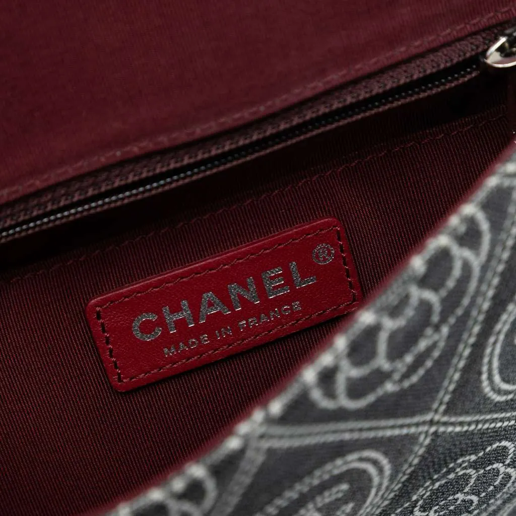 Chanel Camellia Printed Canvas Double Side Flap Grey Canvas Good - Box View