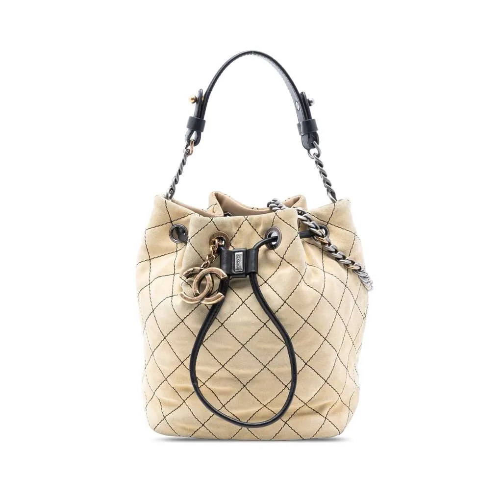 Chanel CC Suede Wild Stitch Bucket Bag Brown Leather Very good - Front View