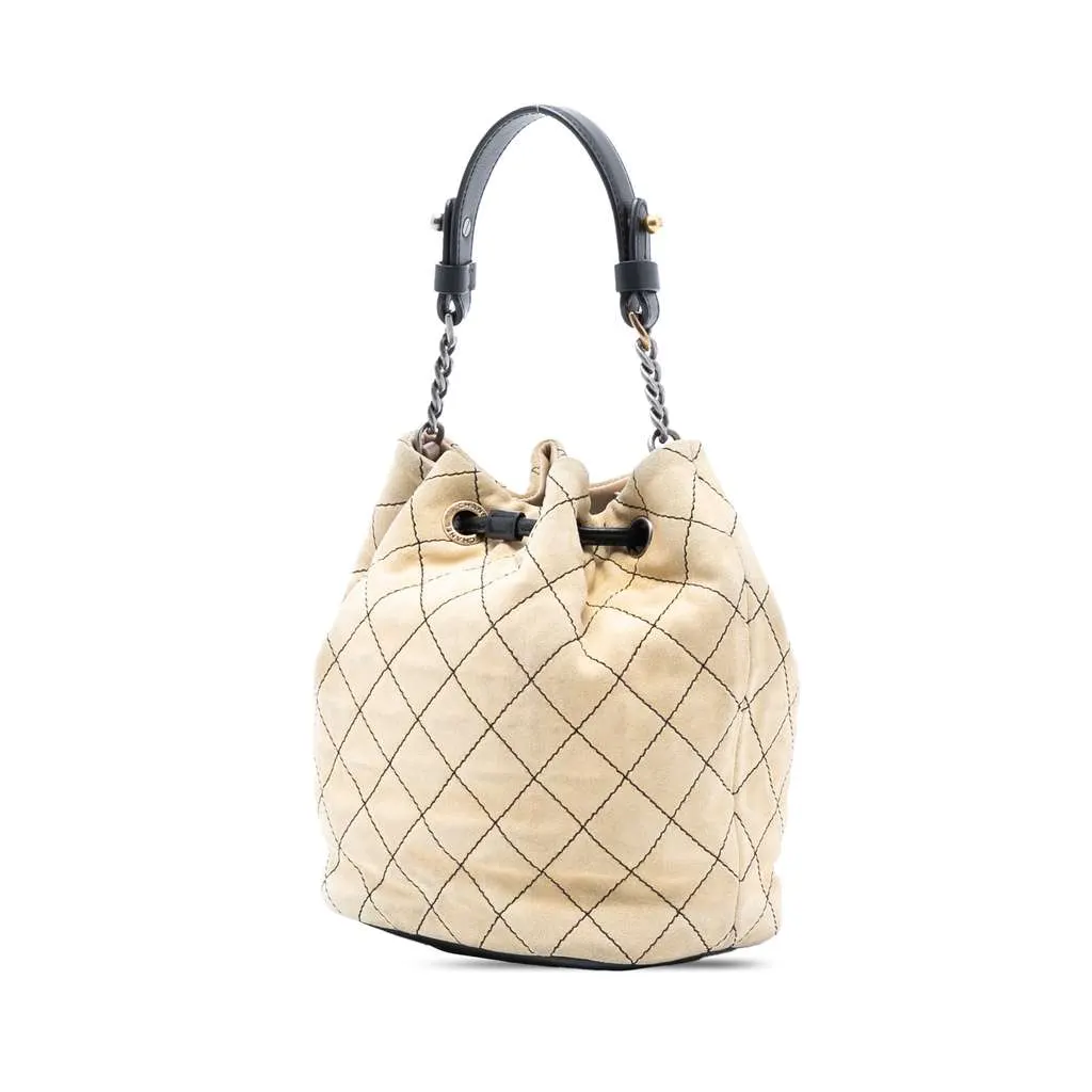 Chanel CC Suede Wild Stitch Bucket Bag Brown Leather Very good - Back View