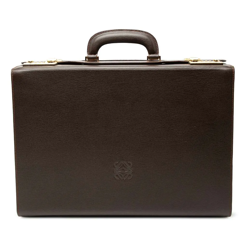 Loewe Leather Anagram Briefcase Brown Leather Good - Front View