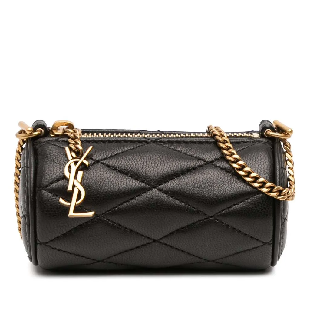Saint Laurent Micro Quilted Lambskin Sade Tube Bag Black Leather Good - Front View