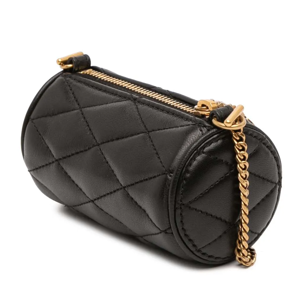 Saint Laurent Micro Quilted Lambskin Sade Tube Bag Black Leather Good - Back View