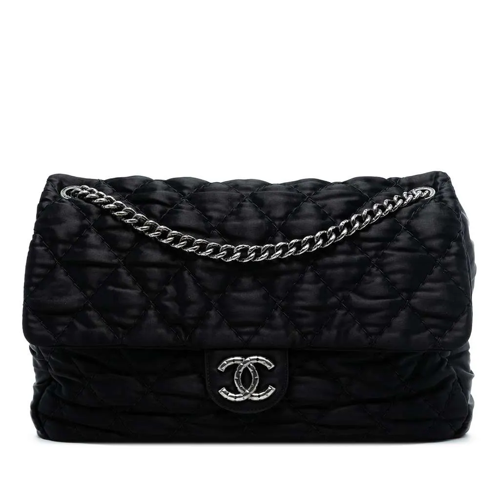 Chanel Extra Large CC Quilted Satin Single Flap Black Satin Very good - Front View
