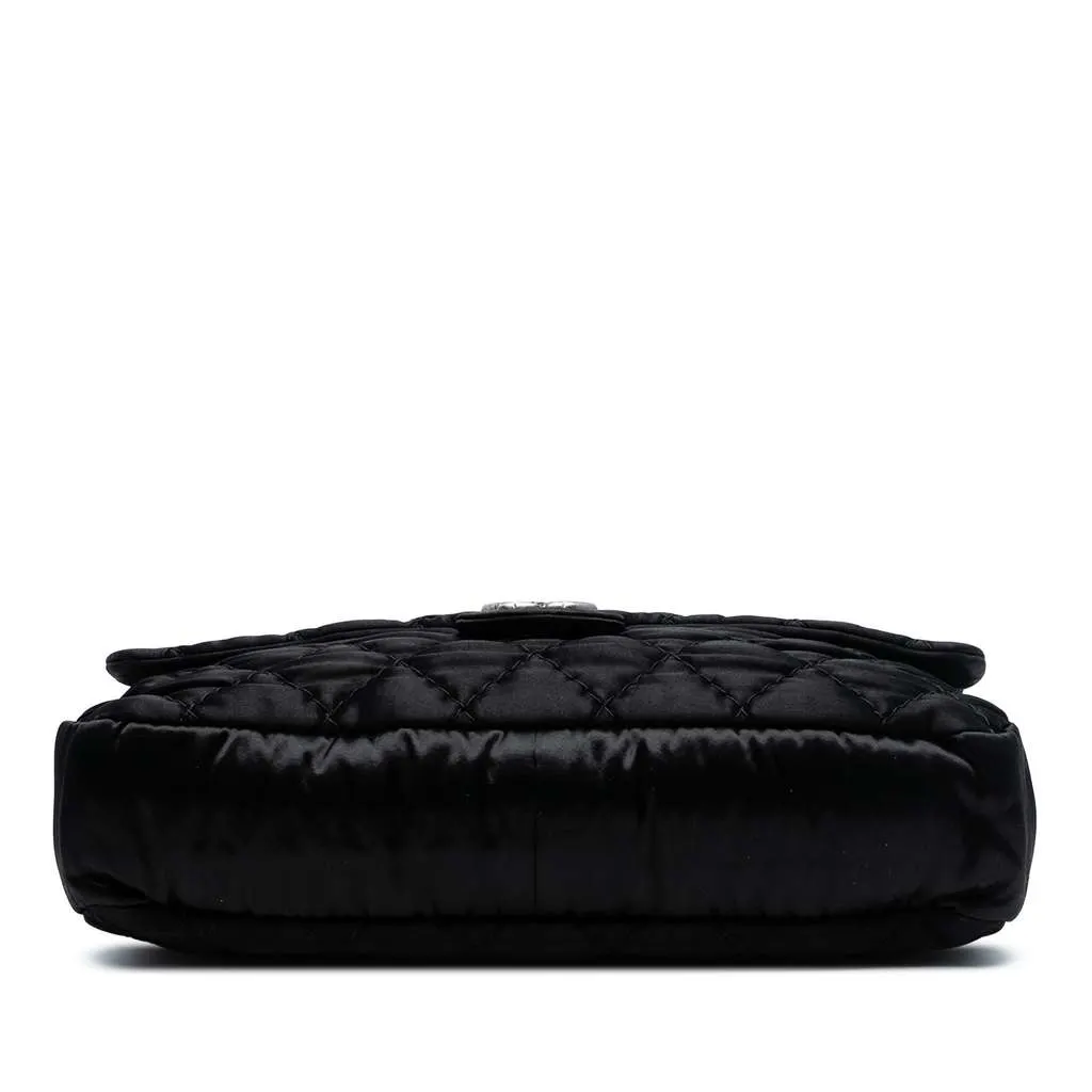 Chanel Extra Large CC Quilted Satin Single Flap Black Satin Very good - Back View