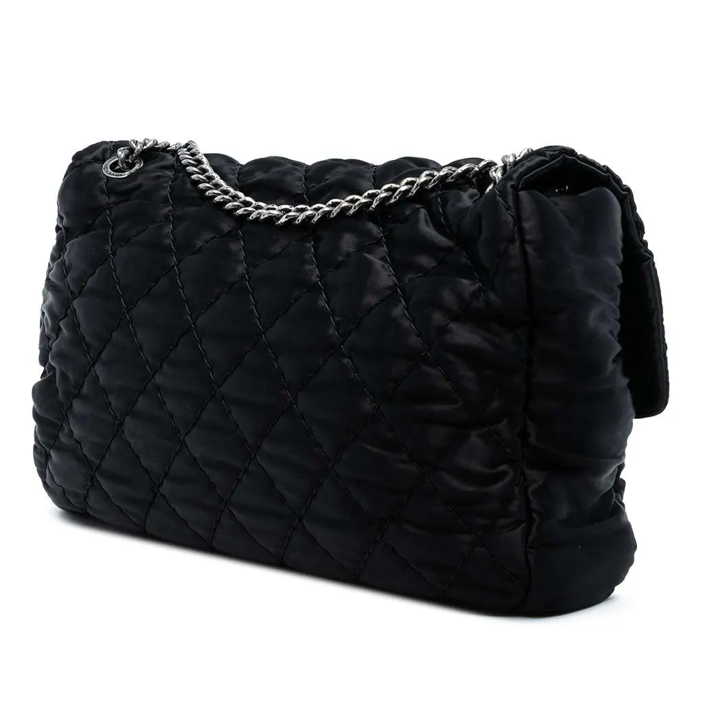 Chanel Extra Large CC Quilted Satin Single Flap Black Satin Very good - Inside View